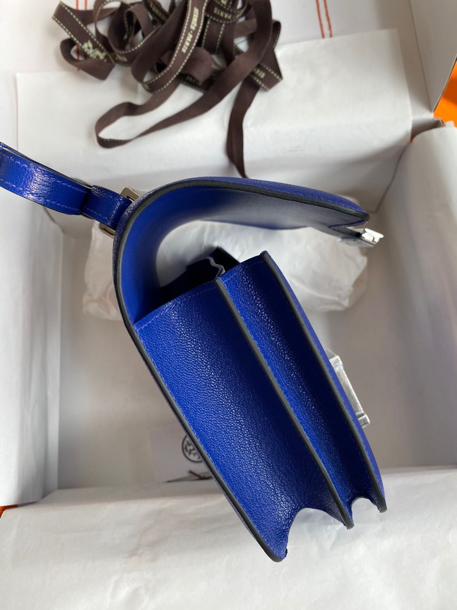 Hermes Constance 18 Handmade Bag In Blue Electric Chevre Mysore Leather - Image 6