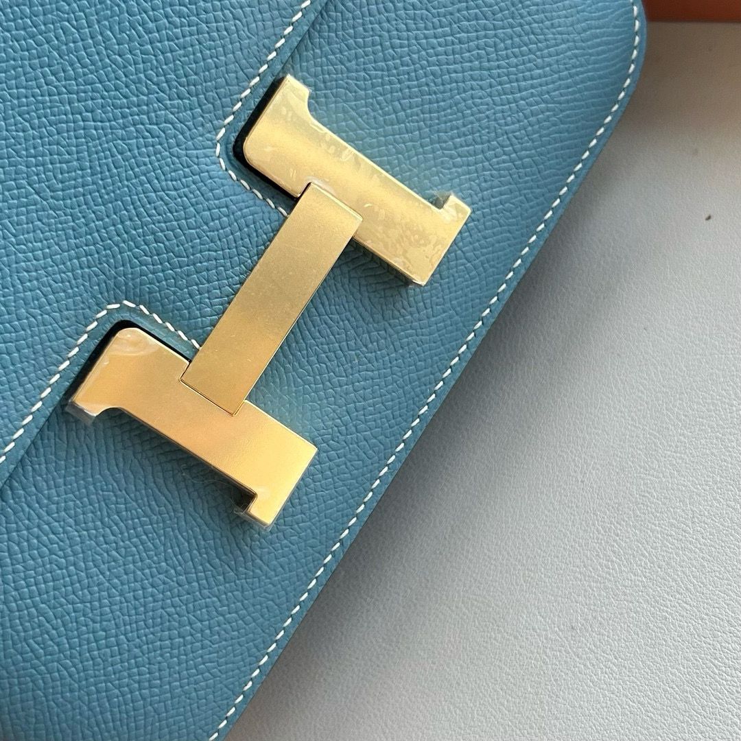 Hermes Constance 18 Handmade Bag in Blue Jean Epsom Calfskin - Image 3