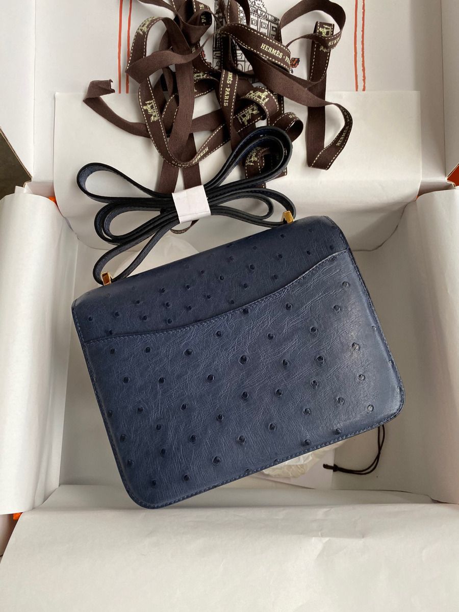 Hermes Constance 18 Handmade Bag In Blue Iris Ostrich Leather - Image 3
