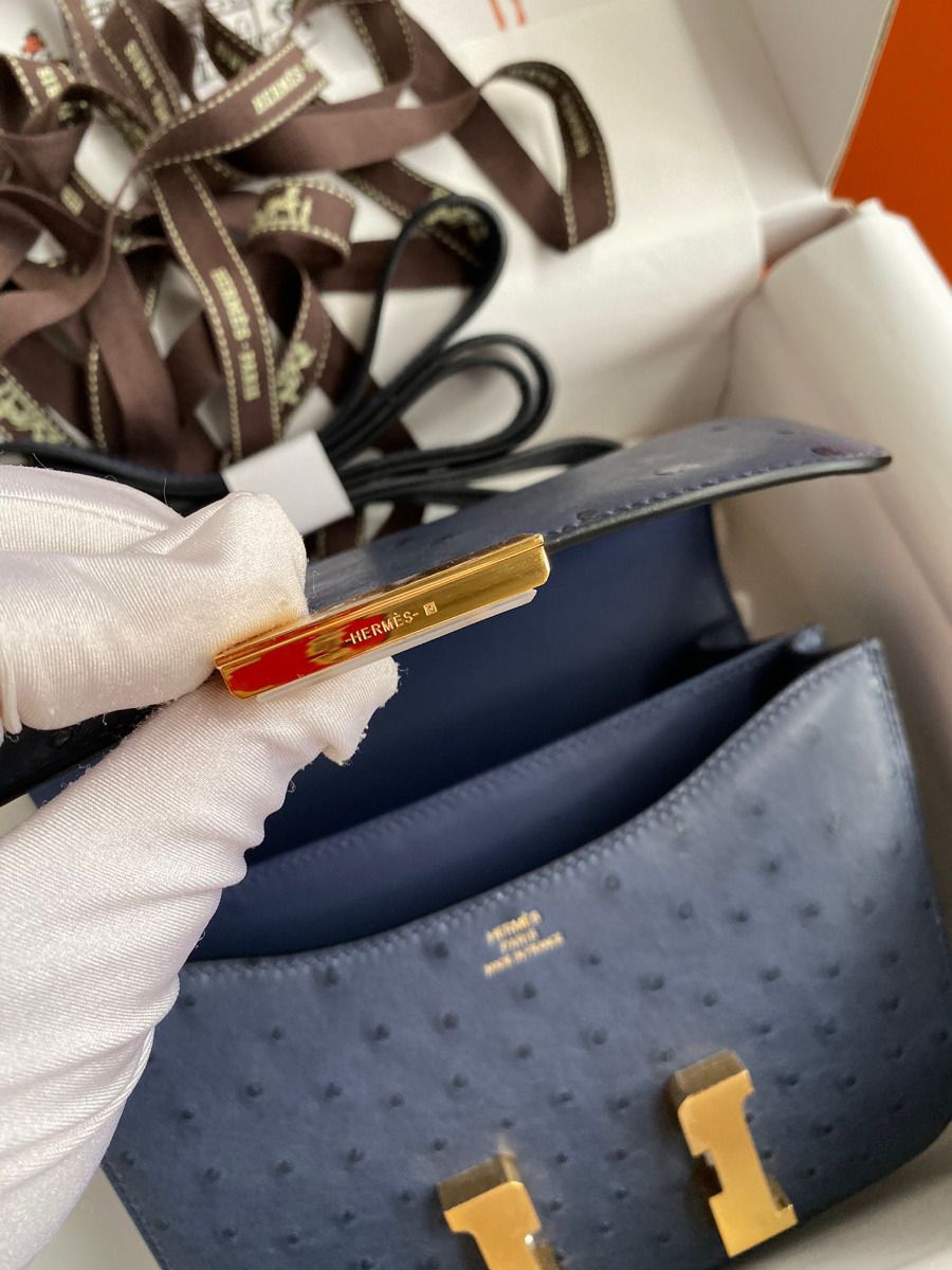 Hermes Constance 18 Handmade Bag In Blue Iris Ostrich Leather - Image 8