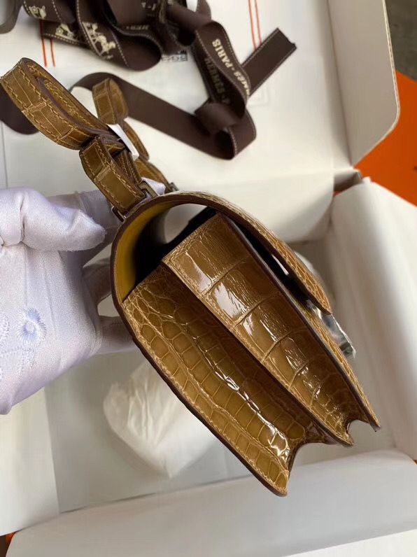 Hermes Constance 24 Handmade Bag In Light Brown Alligator Crocodile Skin - Image 4