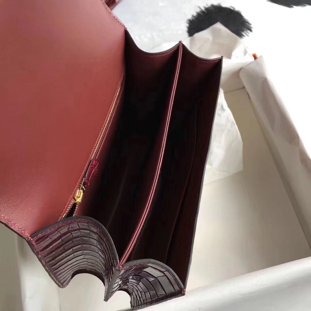 Hermes Constance 24 Handmade Bag In Bourgogne Niloticus Crocodile - Image 7