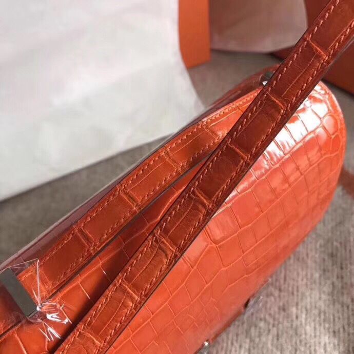 Hermes Constance 24 Handmade Bag In Orange Niloticus Crocodile - Image 8