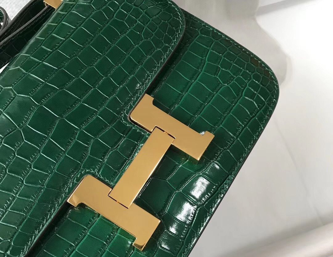 Hermes Constance 24cm Bag In Green Embossed Crocodile - Image 6