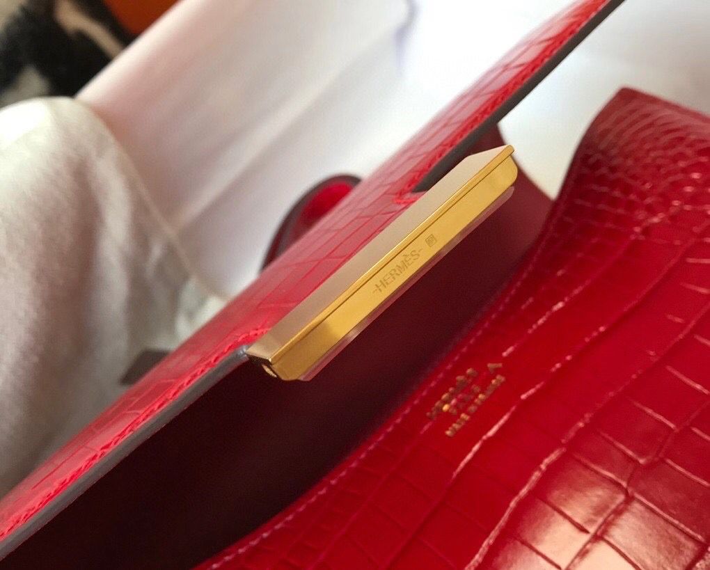 Hermes Constance 24cm Bag In Red Embossed Crocodile - Image 7
