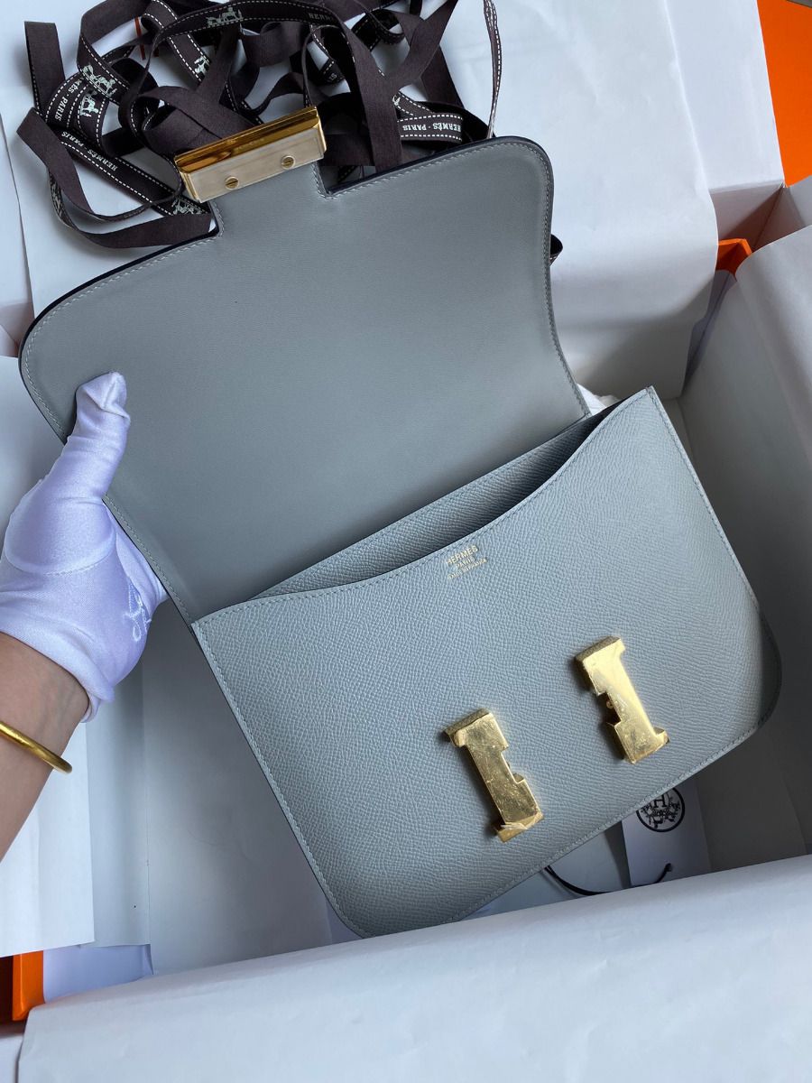 Hermes Constance 24 Handmade Bag In Blue Lin Epsom Calfskin - Image 7