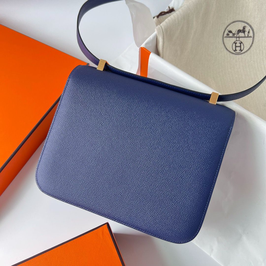Hermes Constance 24 Handmade Bag In Blue Saphir Epsom Calfskin - Image 4