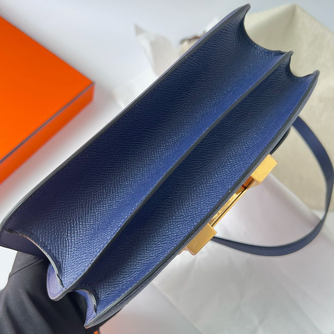 Hermes Constance 24 Handmade Bag In Blue Saphir Epsom Calfskin - Image 6