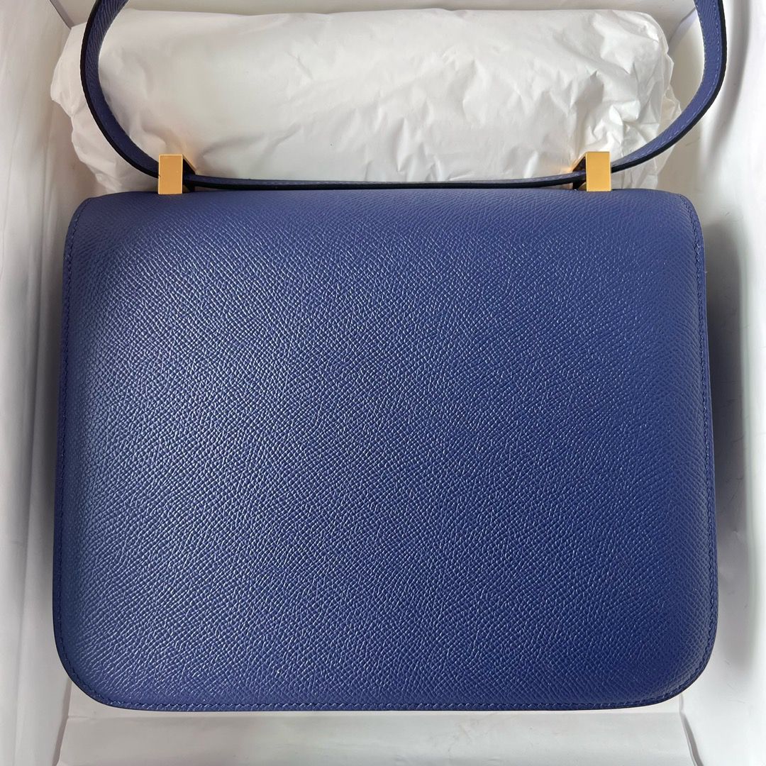 Hermes Constance 24 Handmade Bag In Blue Saphir Epsom Calfskin - Image 10
