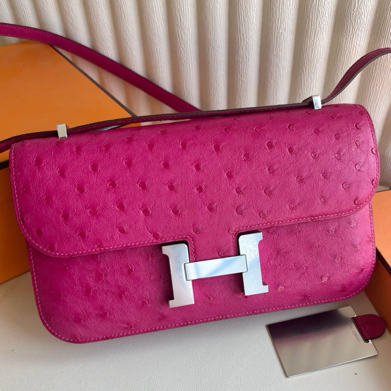 Hermes Constance Elan 23 Handmade Bag in Rose Tyrien Ostrich