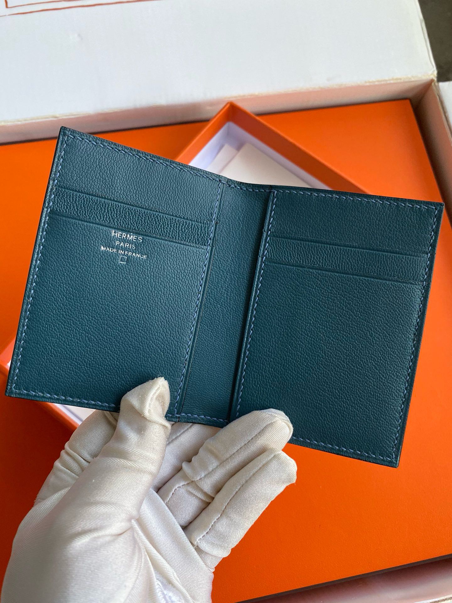 Hermes MC² Euclide Card Holder in Blue Colvert Shiny Alligator Leather - Image 3