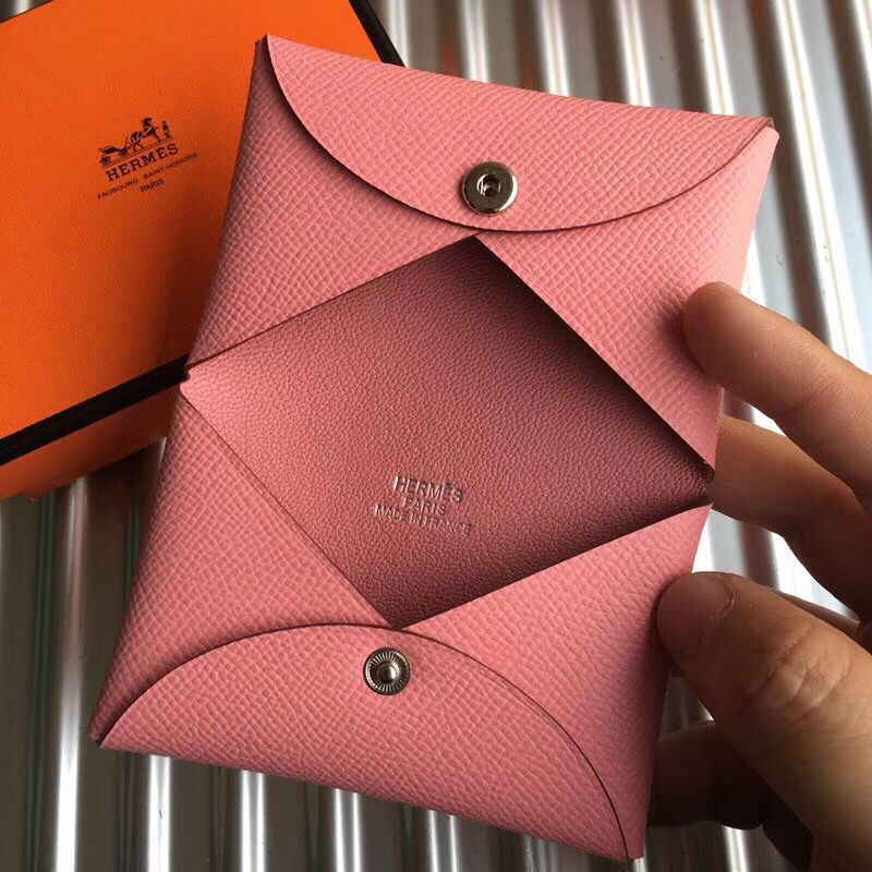 Hermes Calvi Card Holder In Pink Epsom Leather - Image 5