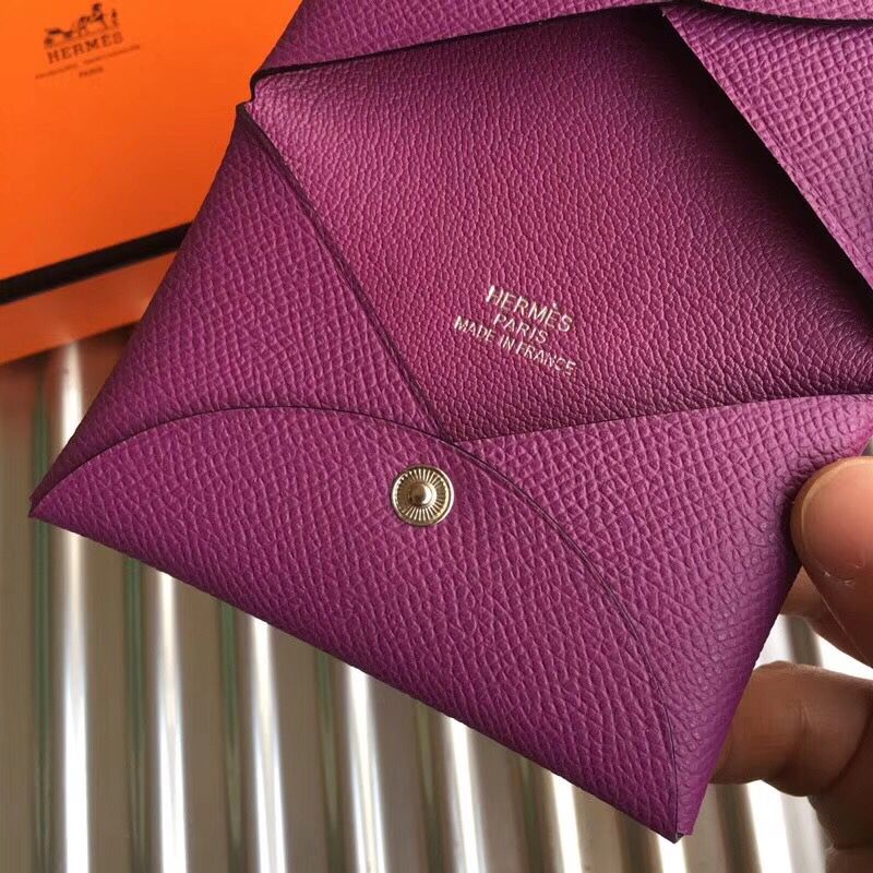 Hermes Calvi Card Holder In Purple Epsom Leather - Image 6