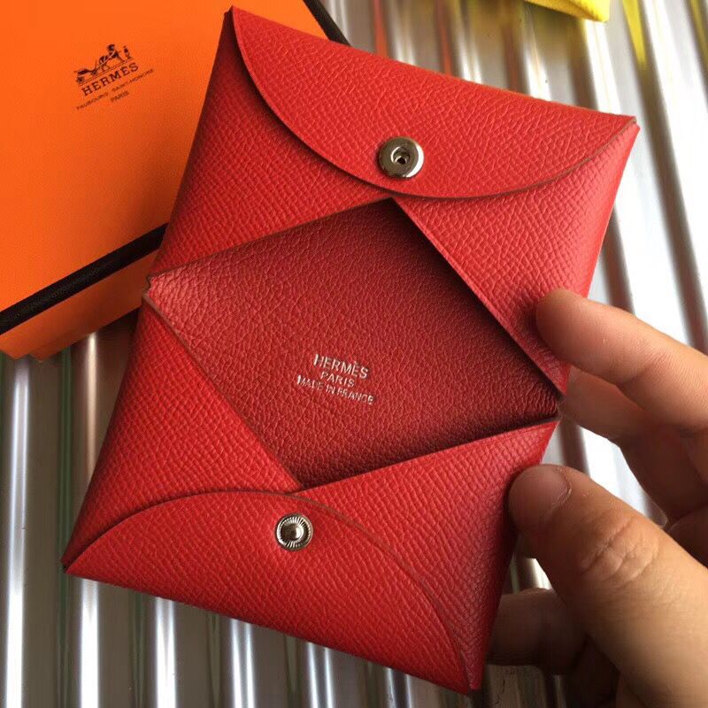 Hermes Calvi Card Holder In Red Epsom Leather - Image 5