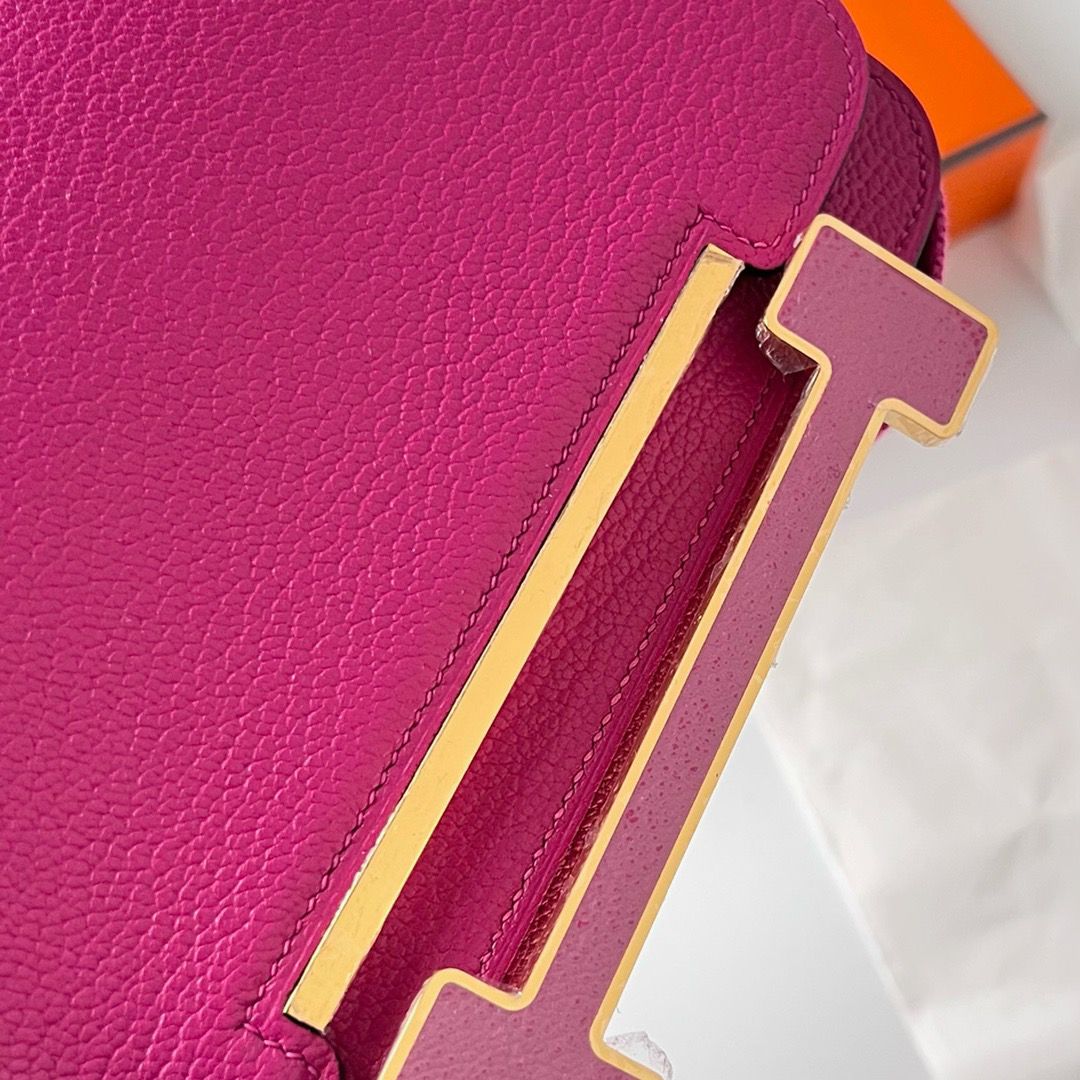 Hermes Geta Handmade Bag In Rose Purple Chevre Mysore Leather - Image 3