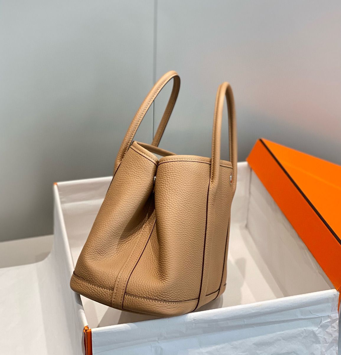 Hermes Garden Party 30 Bag In Chai Taurillon Leather - Image 3
