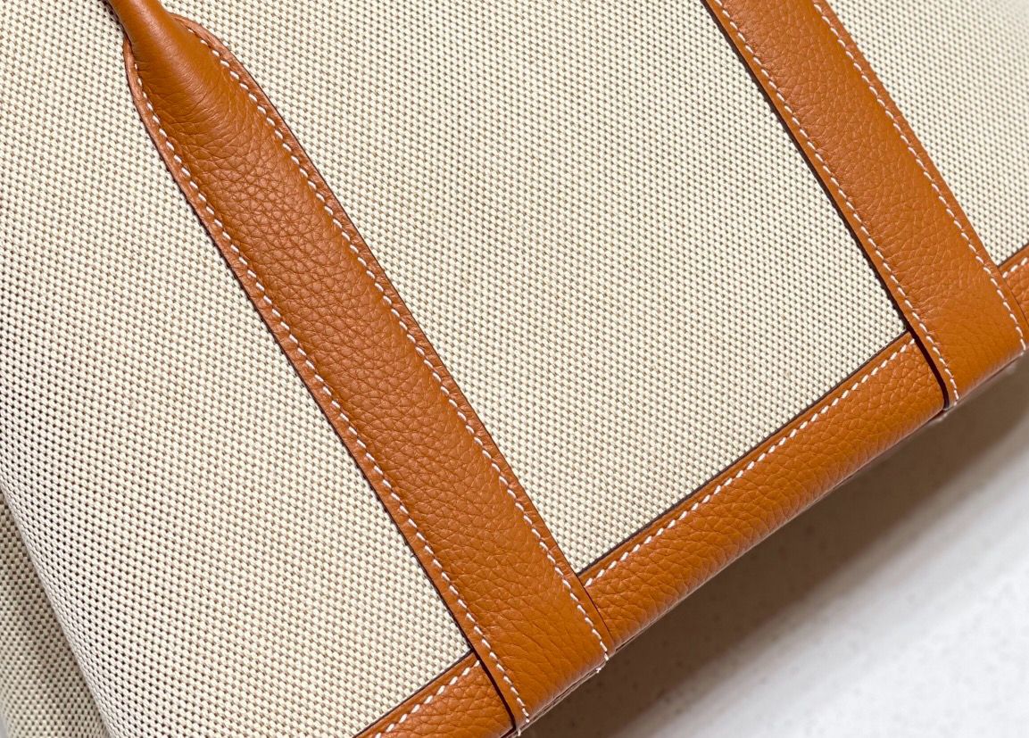 Hermes Garden Party 30cm Bag in Toile and Gold Leather - Image 5