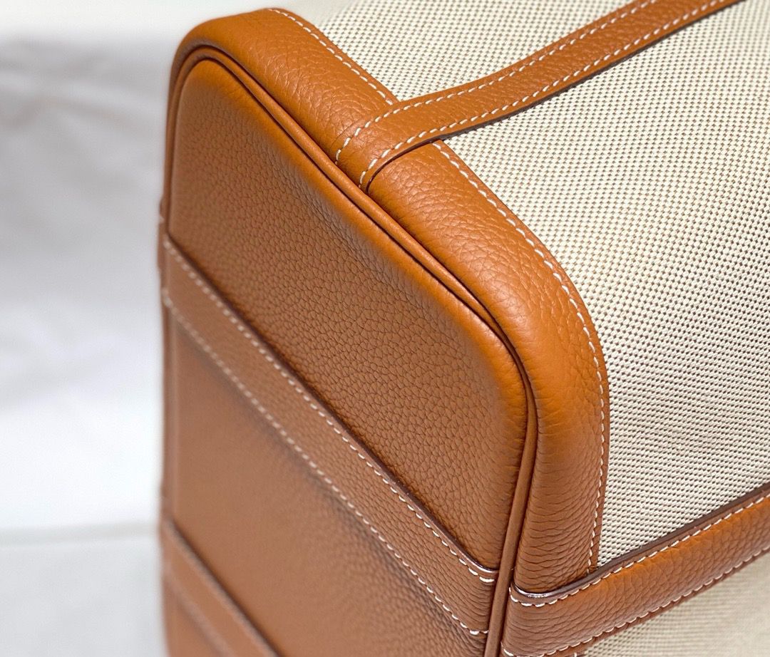 Hermes Garden Party 30cm Bag in Toile and Gold Leather - Image 6