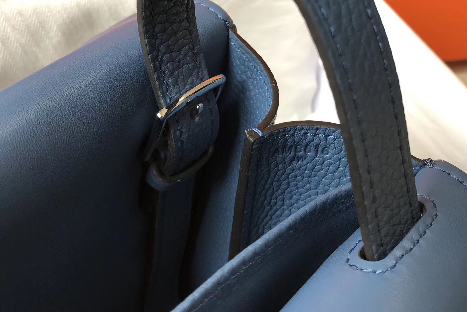 Hermes Halzan 31cm Bag In Blue Agate Clemence Leather - Image 6