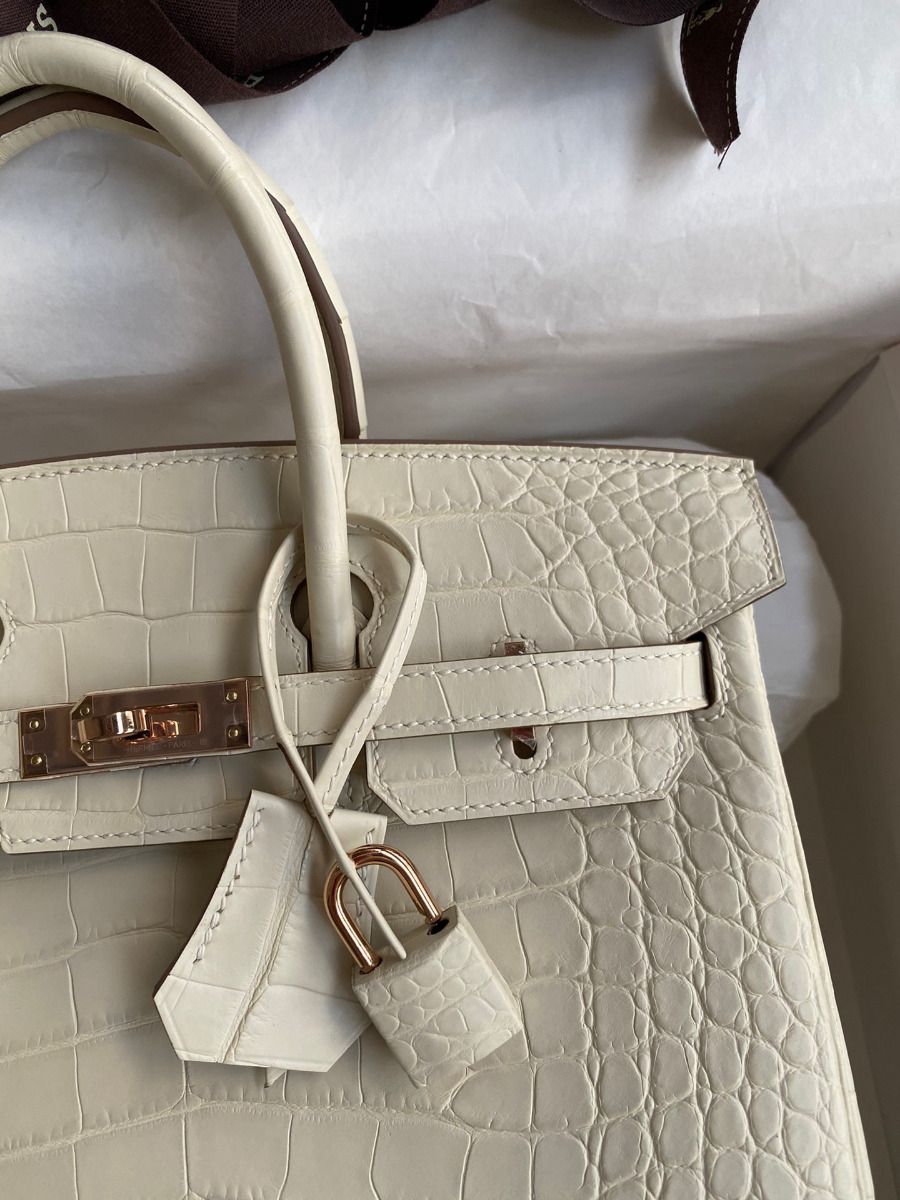 Hermes Birkin 25 Retourne Handmade Bag In Nata Matte Alligator Leather - Image 4