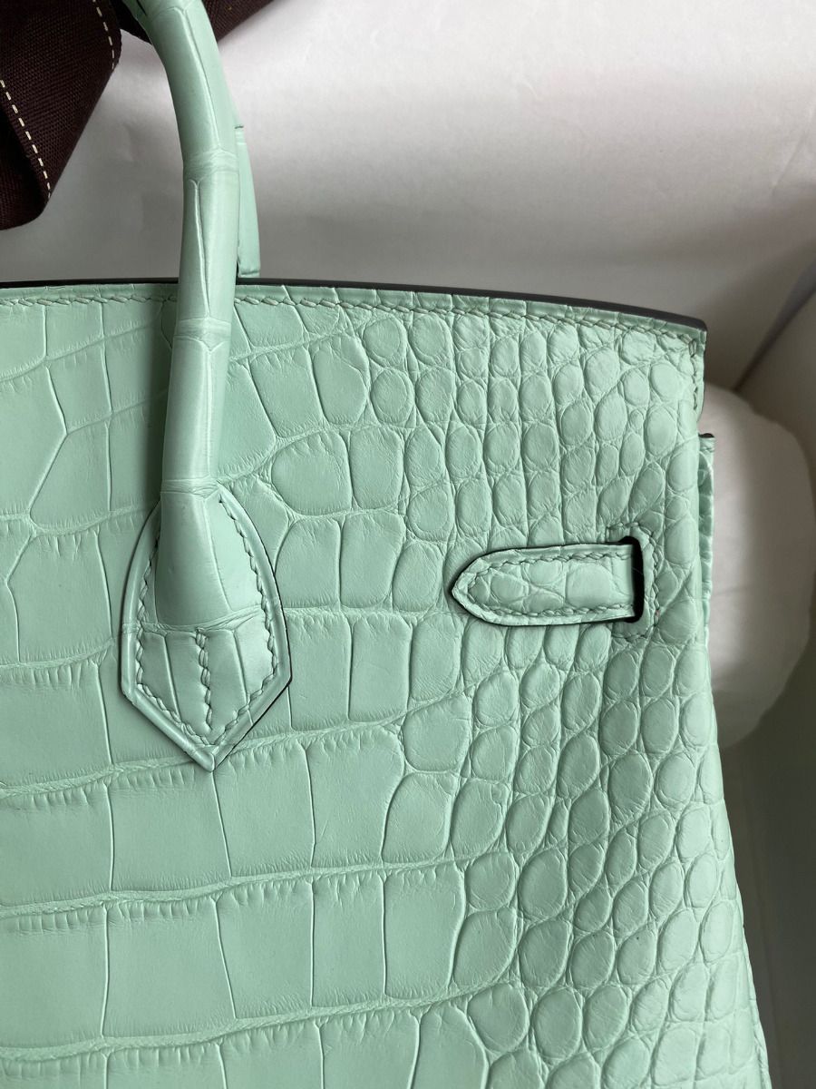 Hermes Birkin 25 Retourne Handmade Bag In Vert D'eau Matte Alligator Leather - Image 5
