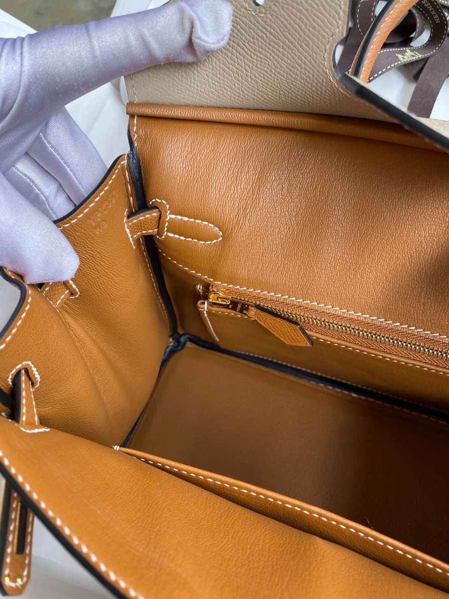 Hermes HSS Birkin 25 Bicolor Bag in Trench and Gold Epsom Calfskin - Image 10