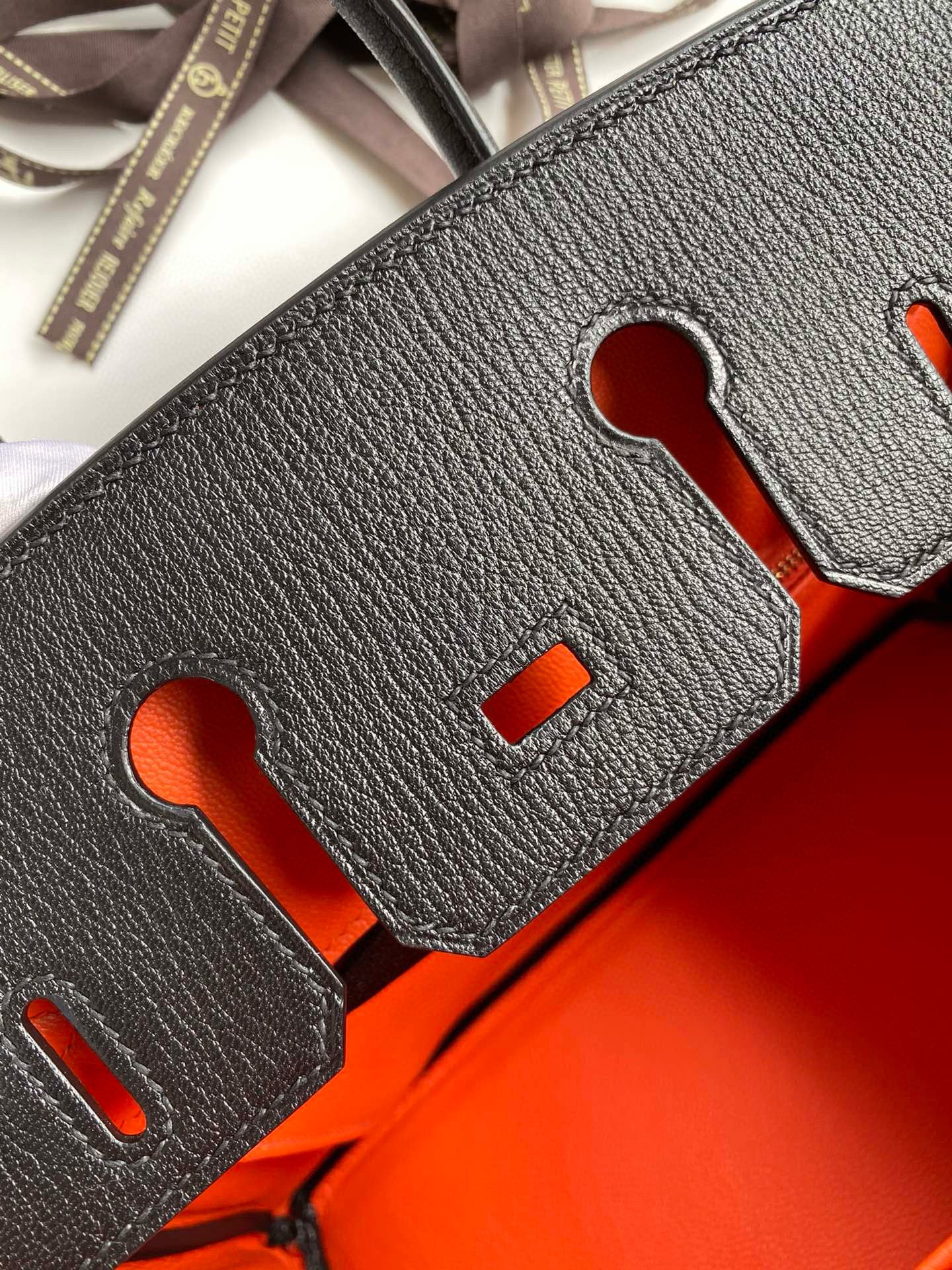 Hermes HSS Birkin 25 Bicolor Bag in Black and Orange Chevre Mysore Goatskin - Image 10