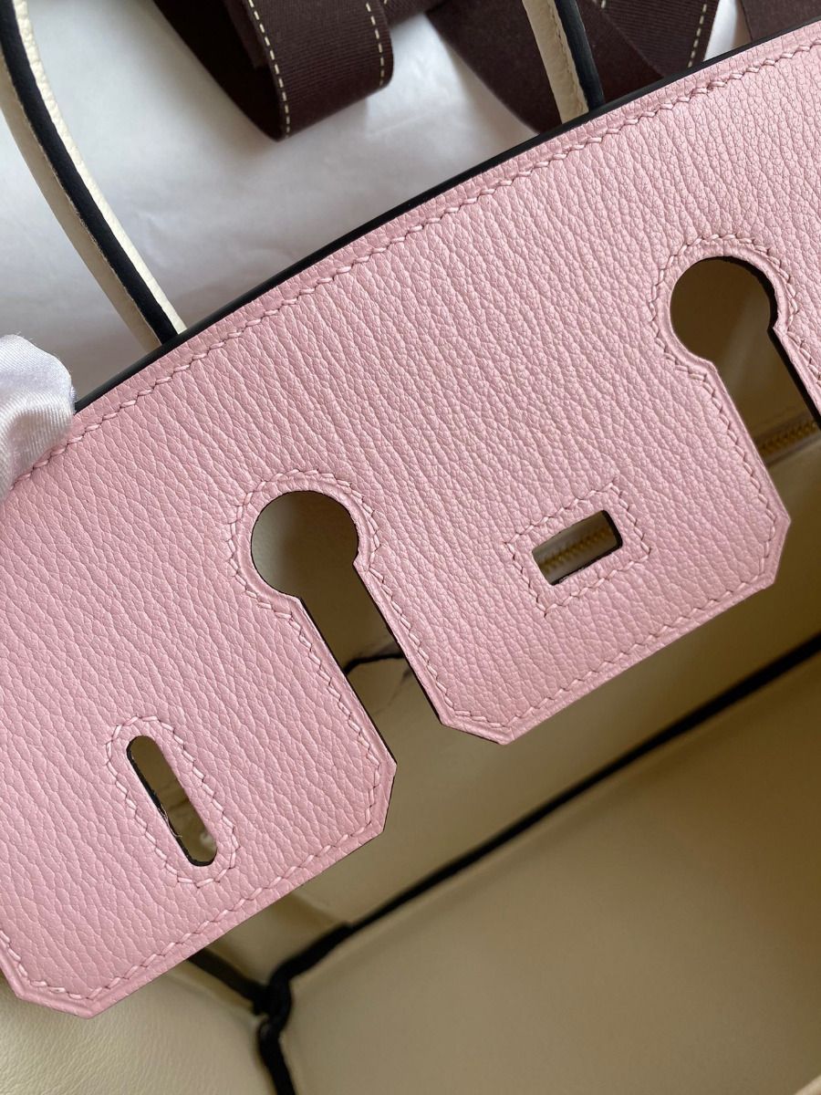 Hermes HSS Birkin 25 Bicolor Bag in Pink and Craie Chevre Mysore Leather - Image 9