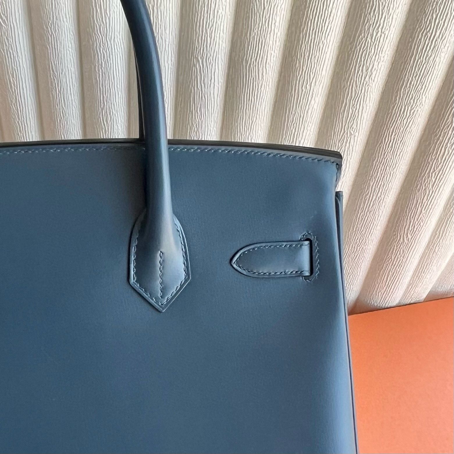 Hermes Birkin 25 Retourne Handmade Bag in Blue Prusse Box Calfskin - Image 6