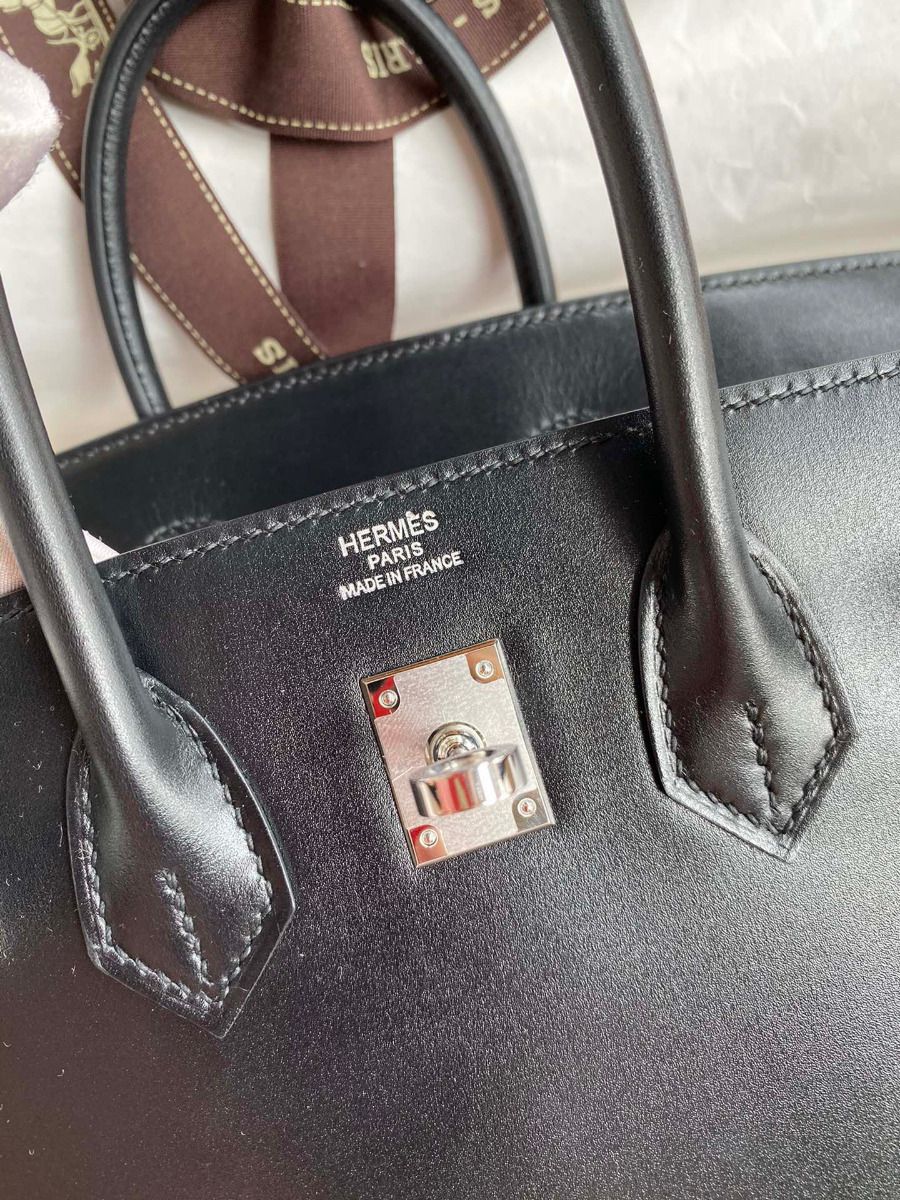 Hermes Birkin 25 Retourne Handmade Bag In Black Box Calfskin - Image 7