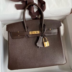 Hermes Birkin 25 Retourne Handmade Bag in Ebene Chevre Mysore Goatskin