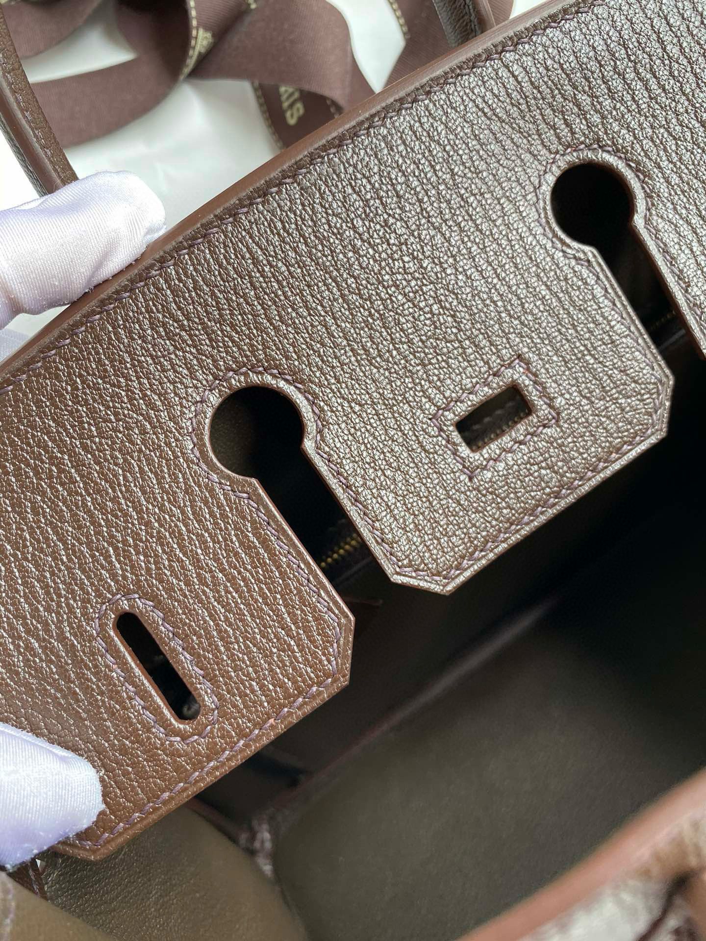 Hermes Birkin 25 Retourne Handmade Bag in Ebene Chevre Mysore Goatskin - Image 9