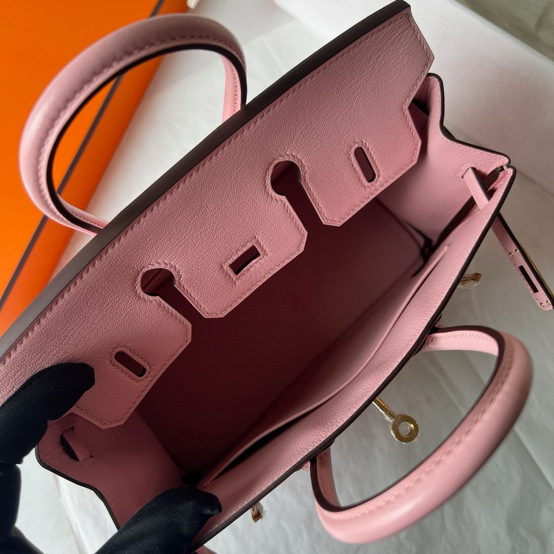 Hermes Birkin 25 Retourne Handmade Bag in Rose Sakura Chevre Mysore Goatskin - Image 4