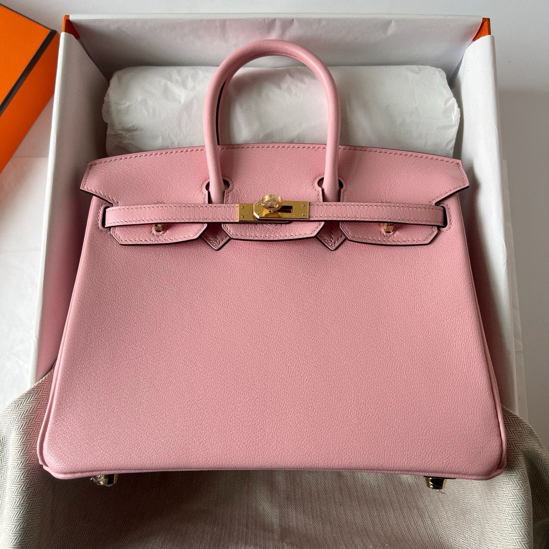 Hermes Birkin 25 Retourne Handmade Bag in Rose Sakura Chevre Mysore Goatskin - Image 10