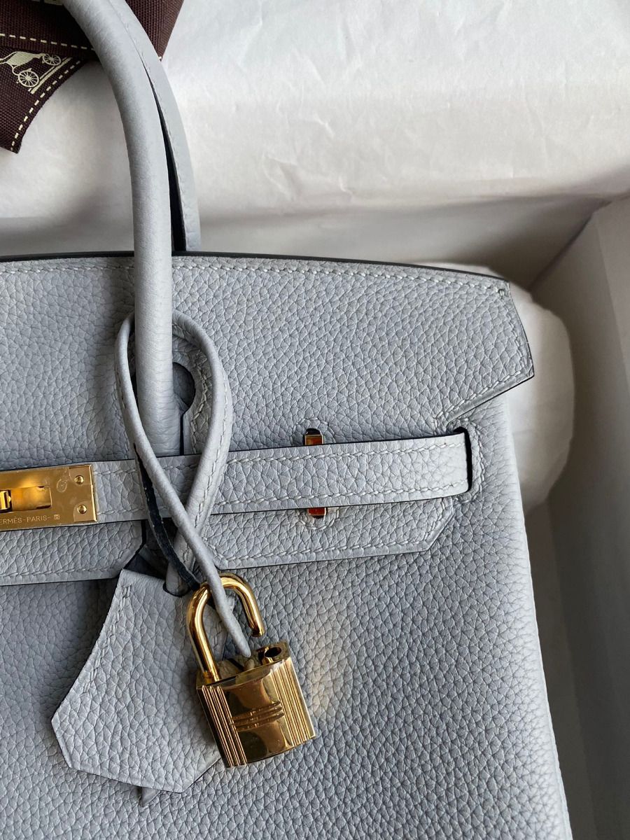 Hermes Birkin 25 Retourne Handmade Bag In Blue Glacier Clemence Leather - Image 4