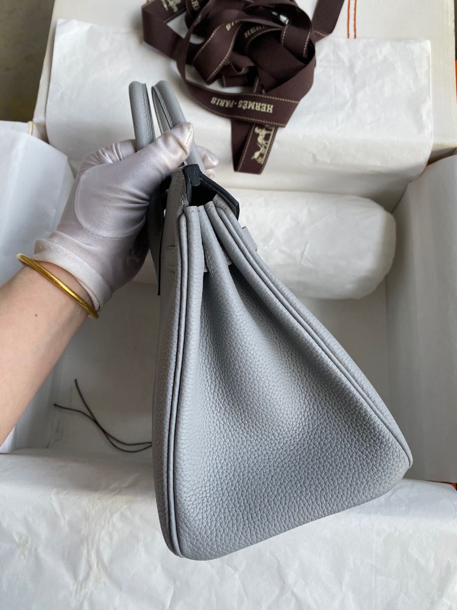 Hermes Birkin 25 Retourne Handmade Bag In Blue Glacier Clemence Leather - Image 6