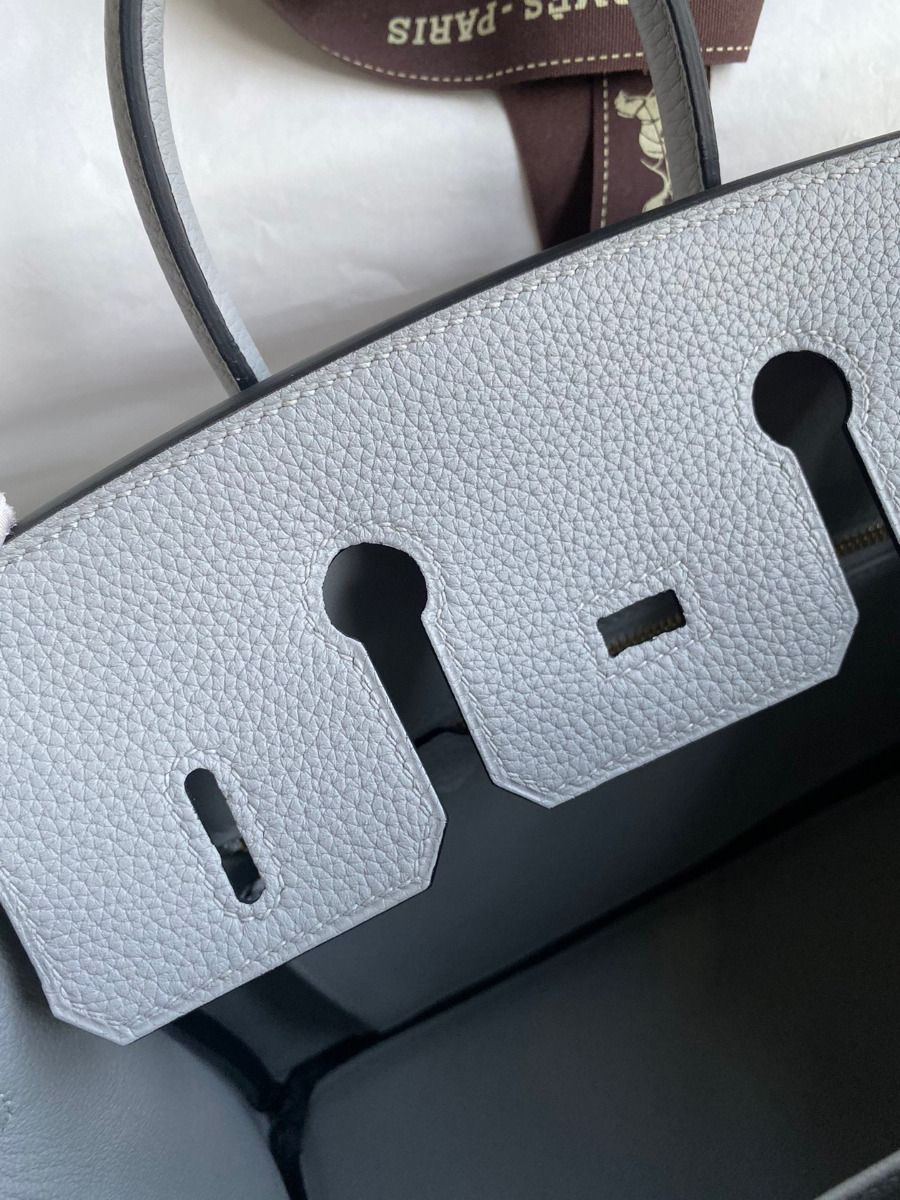 Hermes Birkin 25 Retourne Handmade Bag In Blue Glacier Clemence Leather - Image 9