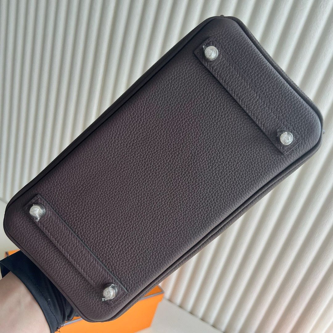 Hermes Birkin 25 Retourne Handmade Bag in Chocolat Clemence Leather - Image 10