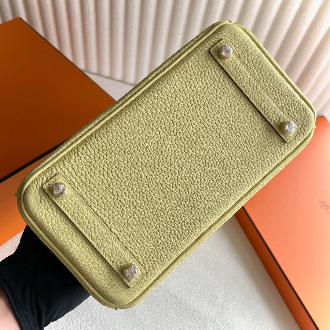 Hermes Birkin 25 Retourne Handmade Bag in Jaune Poussin Clemence Leather - Image 10