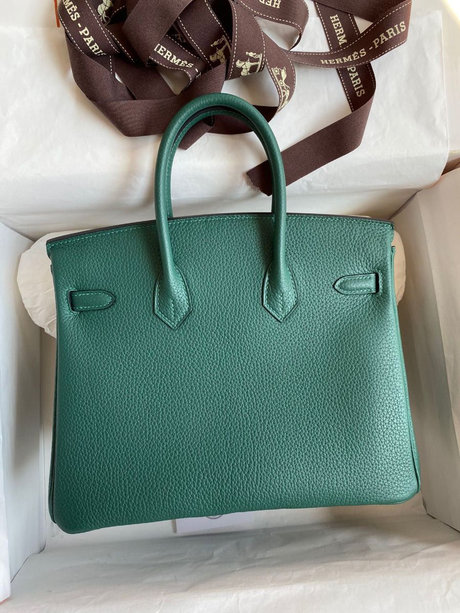 Hermes Birkin 25 Handmade Bag In Malachite Clemence Leather - Image 3