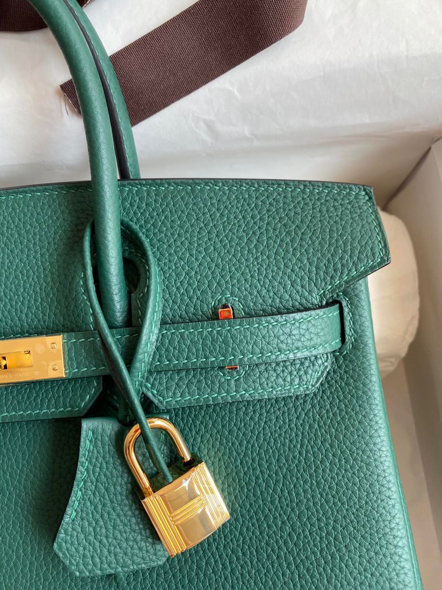 Hermes Birkin 25 Handmade Bag In Malachite Clemence Leather - Image 4