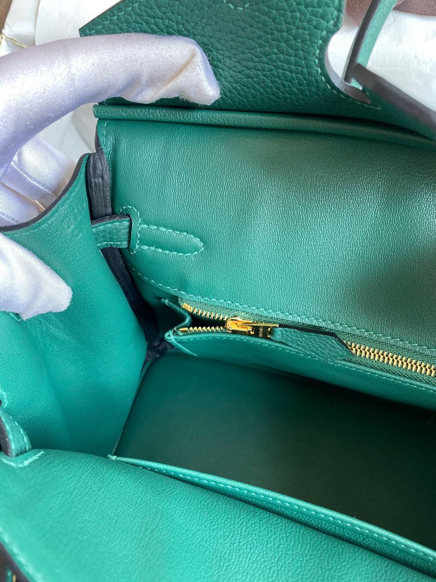 Hermes Birkin 25 Handmade Bag In Malachite Clemence Leather - Image 10