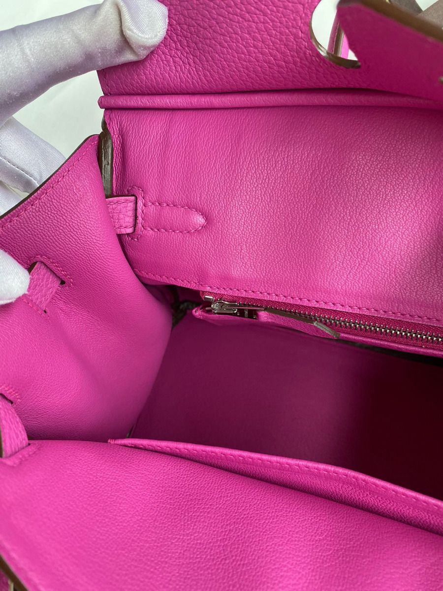 Hermes Birkin 25 Retourne Handmade Bag In Magnolia Clemence Leather - Image 10