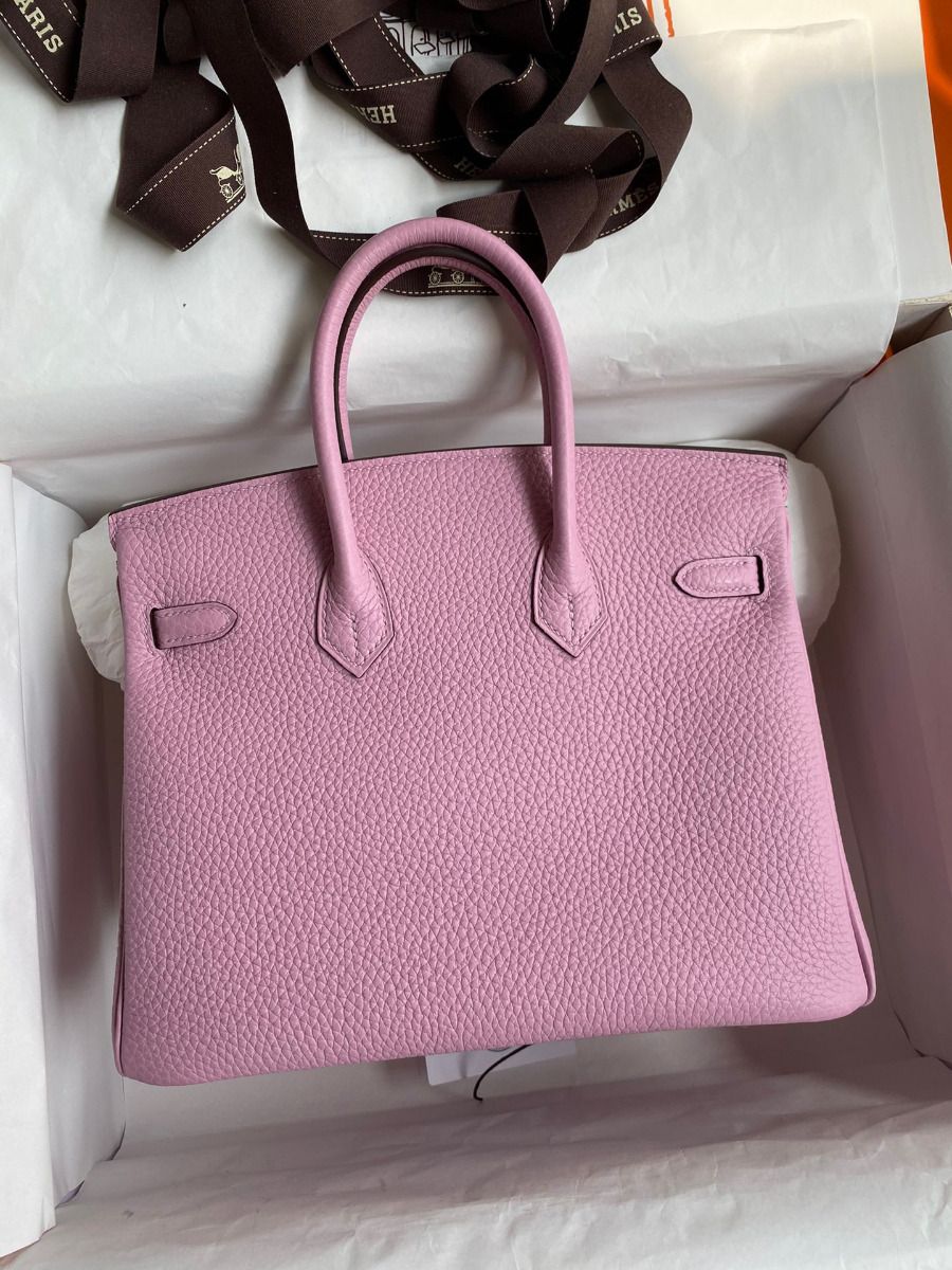 Hermes Birkin 25 Retourne Handmade Bag In Mauve Sylvestre Clemence Leather - Image 3