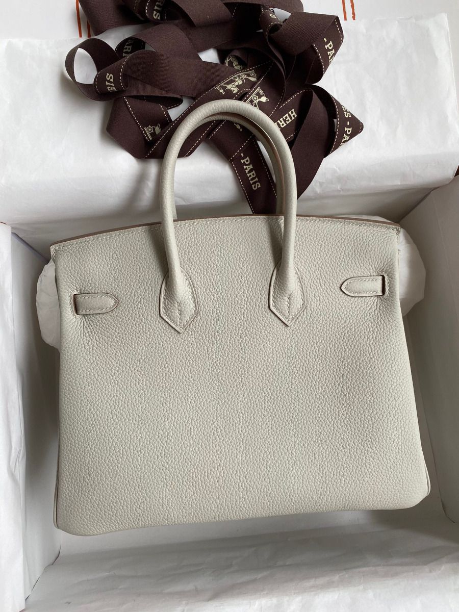 Hermes Birkin 25 Retourne Handmade Bag In Pearl Grey Clemence Leather - Image 3