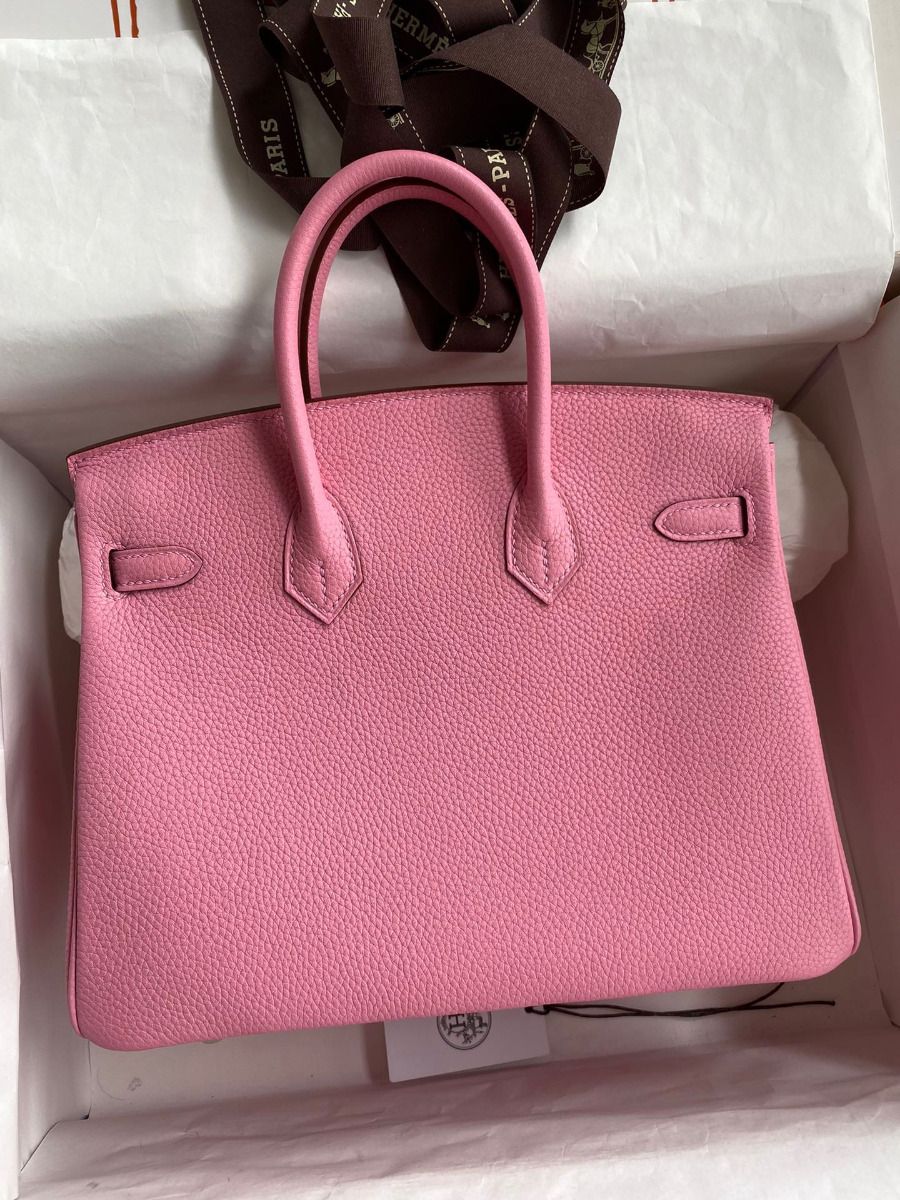 Hermes Birkin 25 Retourne Handmade Bag In Pink Clemence Leather - Image 3