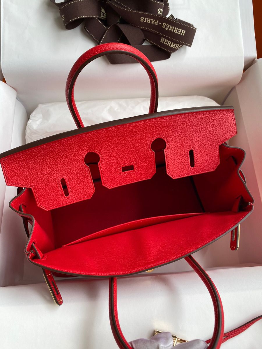 Hermes Birkin 25 Handmade Bag In Red Clemence Leather - Image 8