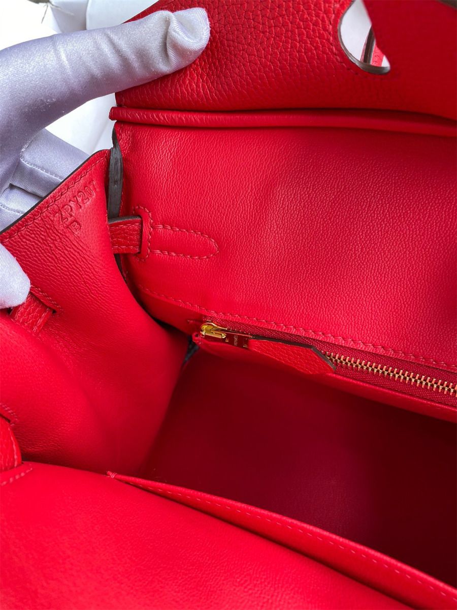 Hermes Birkin 25 Handmade Bag In Red Clemence Leather - Image 10