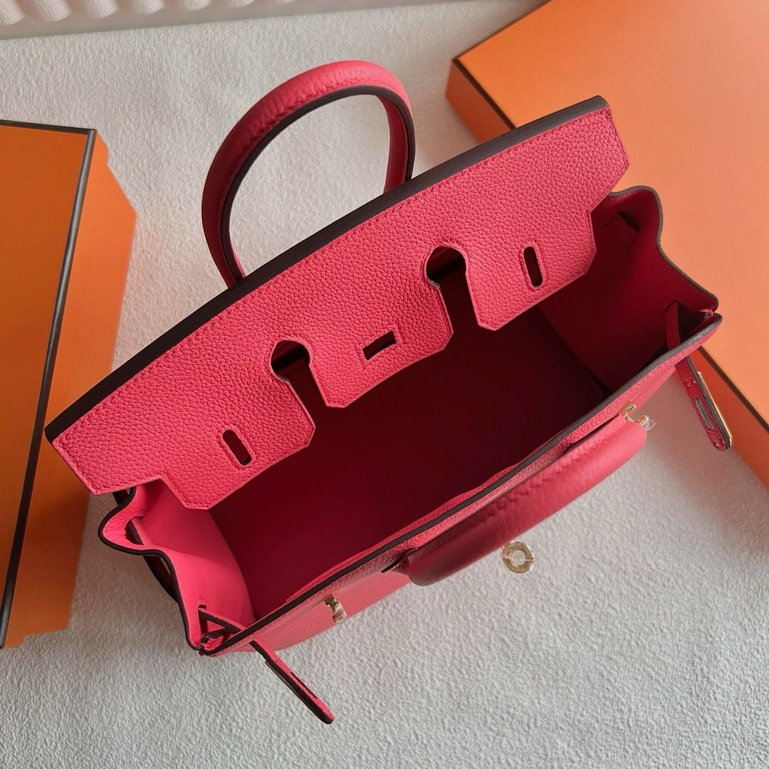 Hermes Birkin 25 Retourne Handmade Bag in Rose Jaipur Clemence Leather - Image 8