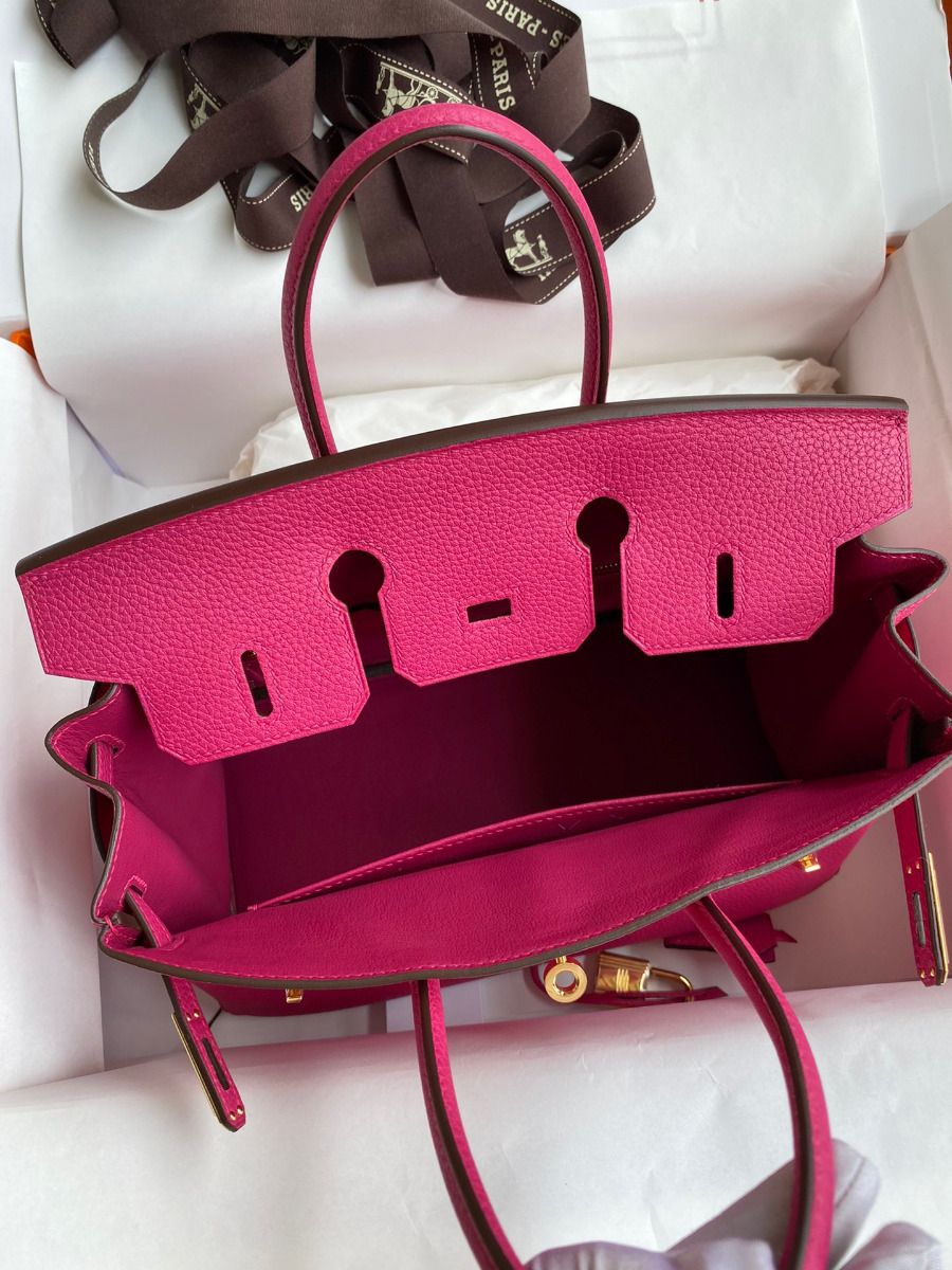 Hermes Birkin 25 Retourne Handmade Bag In Rose Tyrien Clemence Leather - Image 8